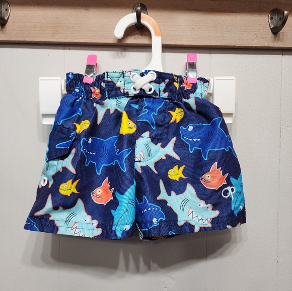 OP Swim Trunks 3 -‎ 6 Months Boys Blue Fish Beach B846 - Picture 1 of 3